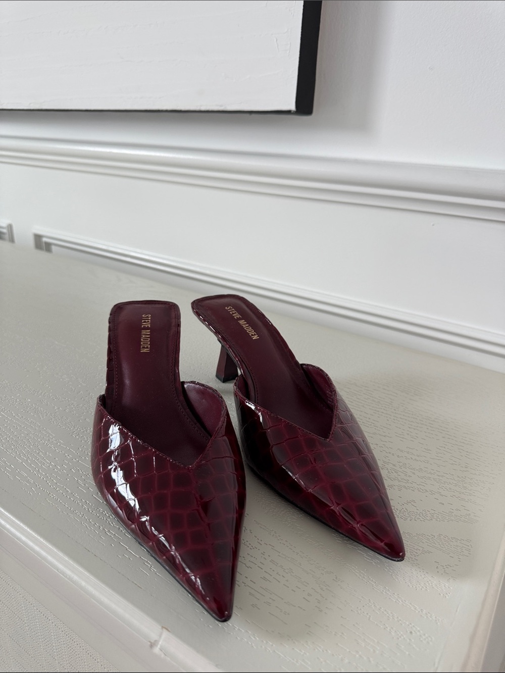 Steve Madden Burgundy Croc-Embossed Pointed Mule Heels